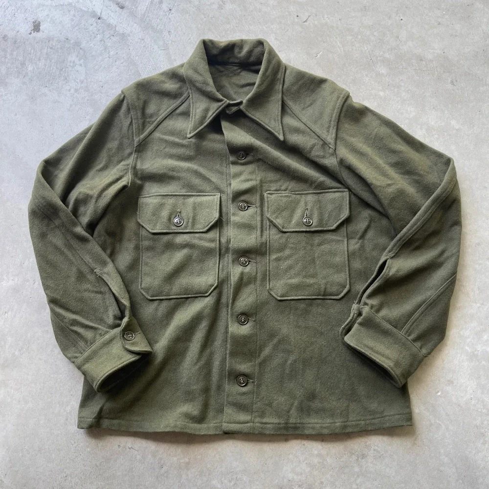 Vintage US Military OG-108 Wool Field Shirt Olive Green Medium Jacket Overshirt